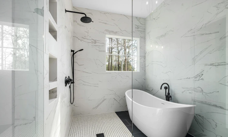 Kamar mandi material marmer, Sumber: pexels.com