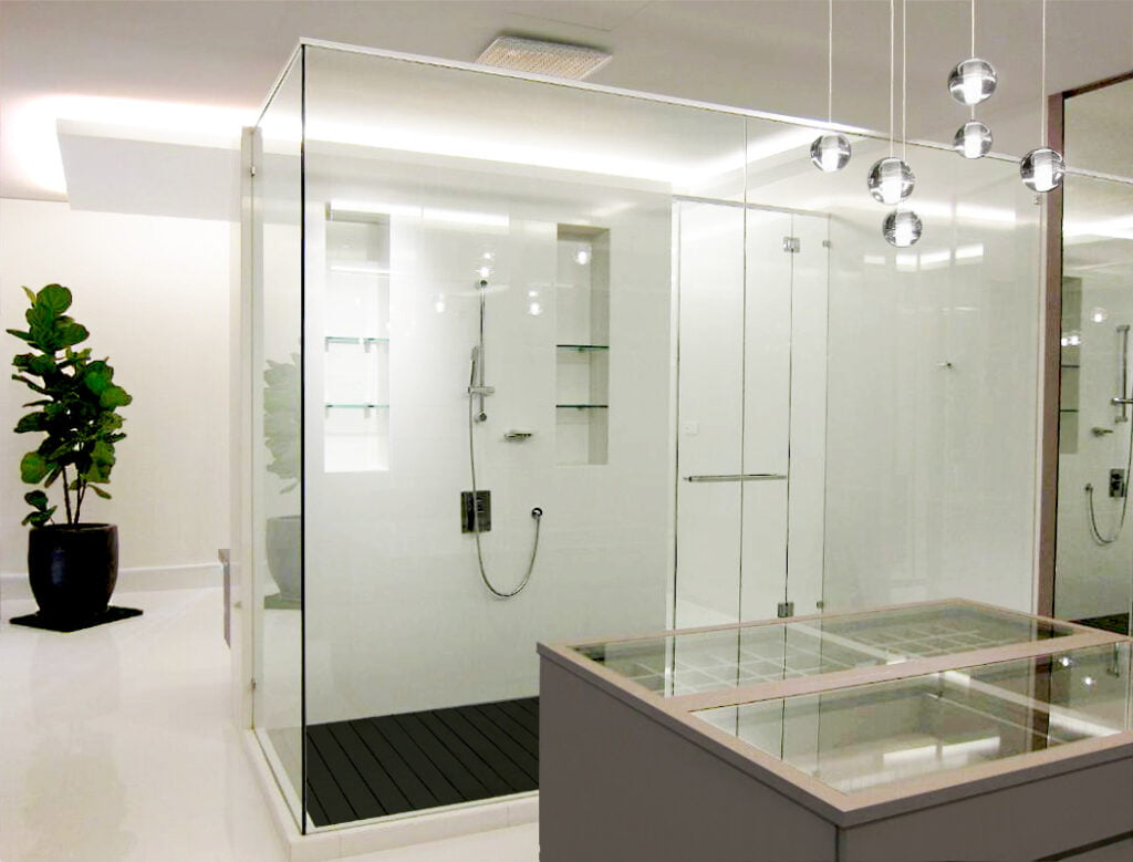 konsep kamar mandi dengan tempered glass polos. sumber: artilux.my