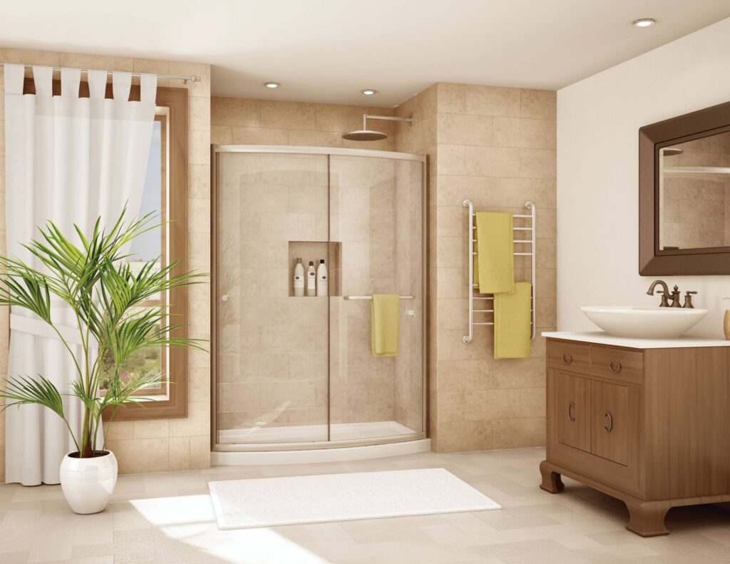 pintu shower melengkung, sebuah inovasi menarik. sumber: houzz.com
