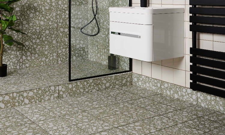 Jenis keramik Terrazzo untuk kamar mandi, Sumber: wallsandfloors.co.uk