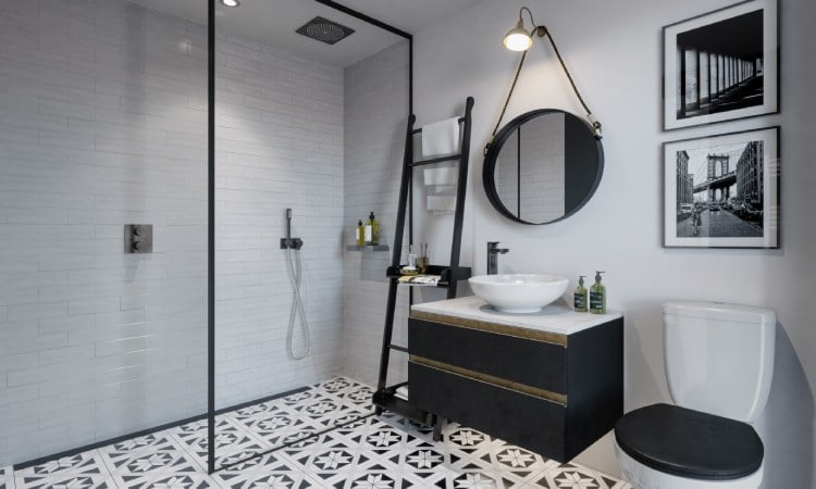 Kamar mandi monokrom yang elegan, Sumber: wetrooms.co.uk